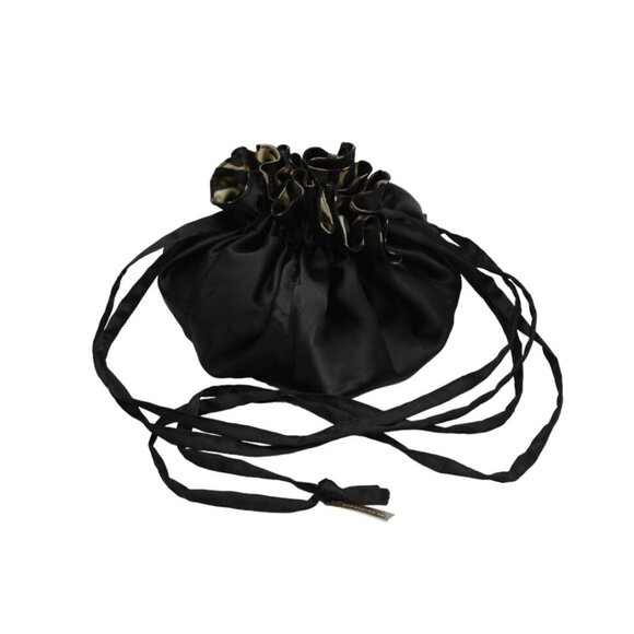 Chicos Jewelry Pouch  Black Satin With Leopard Print Lining Drawstring Bag - Picture 1 of 7